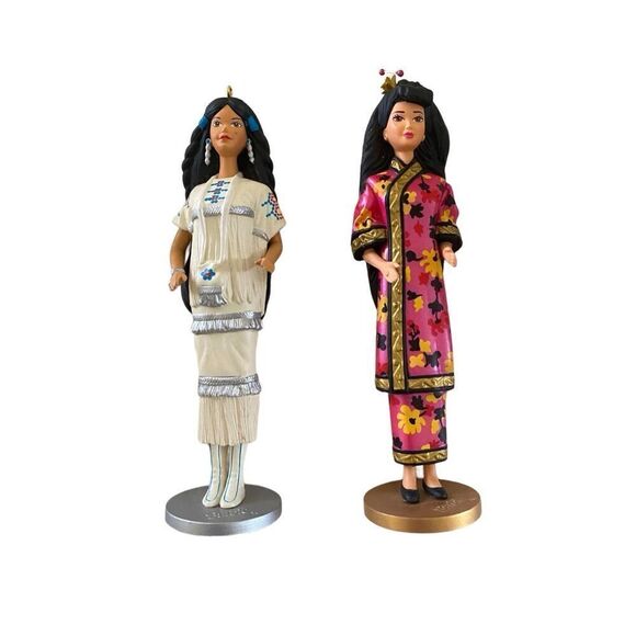 Set of 2 Barbie 96 97 Native Chinese Barbie Holiday Ornament Mini Collectible Do - Picture 1 of 9